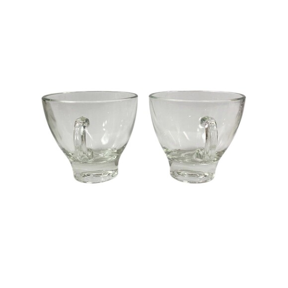 Vintage Glass Tea Cup Espresso Coffee Mug Clear Set Of 2 With Handles 4 oz Each - Picture 3 of 10